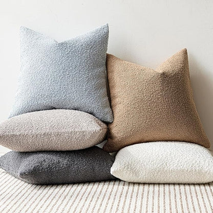 Foindtower Decorative Textured Boucle Throw Pillow Covers Accent Solid Pillow Cases Neutral Soft Cozy Couch Cushion Case for Chair Sofa Bedroom Living Room Home Decor 26 x 26 Inch,Taupe Khaki Camel