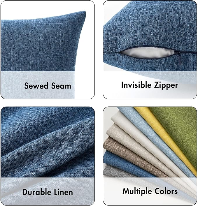 MIULEE Pack of 2 Decorative Linen Burlap Coastal Pillow Covers Farmhouse Boho Accent Pillowcases for Sofa Car Couch Bedroom Living Room Decor 22x22 Inch Blue