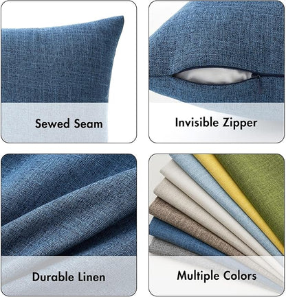 MIULEE Pack of 2 Decorative Linen Burlap Coastal Pillow Covers Farmhouse Boho Accent Pillowcases for Sofa Car Couch Bedroom Living Room Decor 22x22 Inch Blue