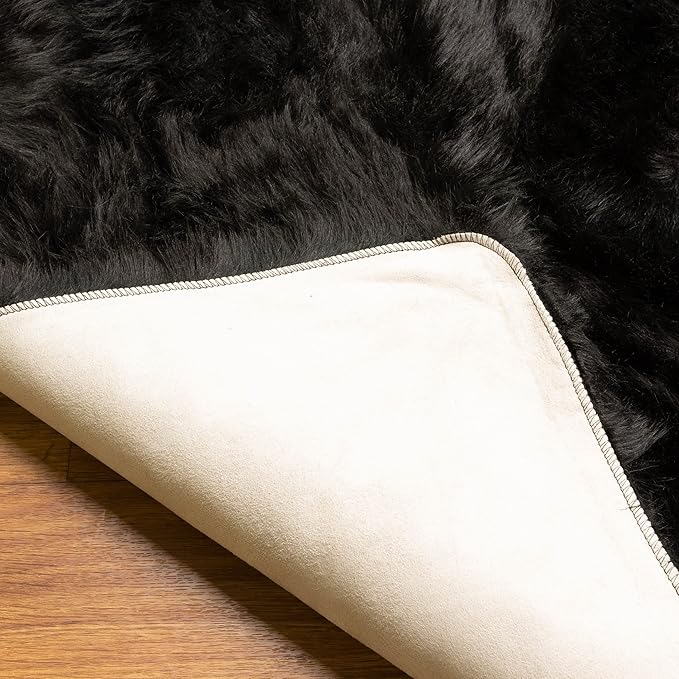 Super Area Rugs Ultra Soft & Fluffy Faux Sheepskin Rug, Black 3 x 5 Feet Carpet for Bedroom Living Room