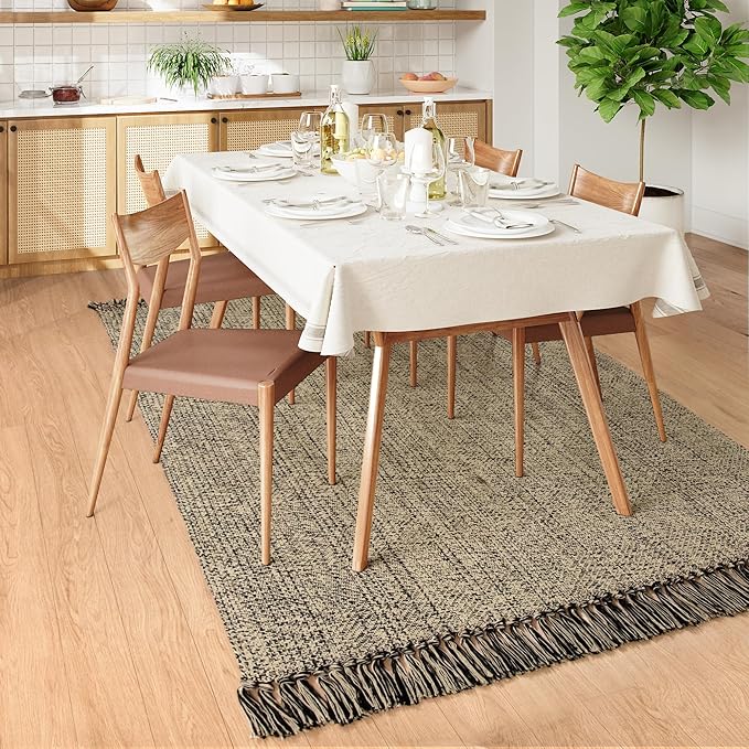 Collive 4x6 Area Rug, Natural/Black Woven Cotton Washable Modern Bedroom Rugs, Boho Dining Room Door Rug Carpet with Tassel for Living Room Nursery Room Office, Outdoor Rug for Patio Hallway Decor
