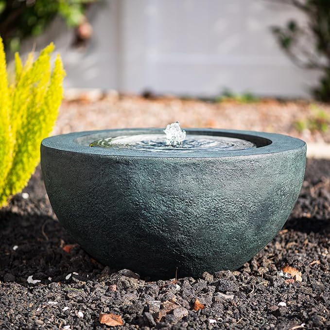 Xbrand 19.8" W Round Polyresin Indoor/Outdoor Sphere Fountain w/LED Light, Dark Green