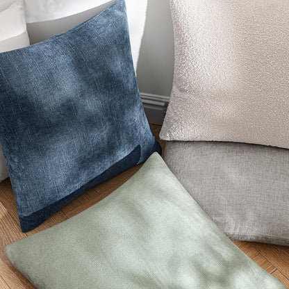 MIULEE Pack of 2 Decorative Throw Pillow Covers Soft Chenille Throw Pillows Solid Textured Cushion Covers for Couch Sofa Bedroom Living Room 18x18 Inch, Dark Grey Blue