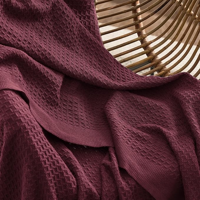 Bedsure Gentlesoft 100% Cotton Blanket Twin XL Size for College Dorm - Breathable and Soft, Waffle Weave Twin Blanket for Summer, Dorm Room Essentials, Burgundy, 66x90 inches