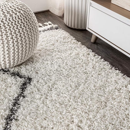 JONATHAN Y Mercer Shag Plush Tassel Cream/Gray Indoor Area Rug, 8x10, Moroccan Geometric Trellis, Bohemian, Easy-Cleaning for Living Room, Bedroom, Kitchen, Pet Friendly, Non-Shedding (MCR103B-8)