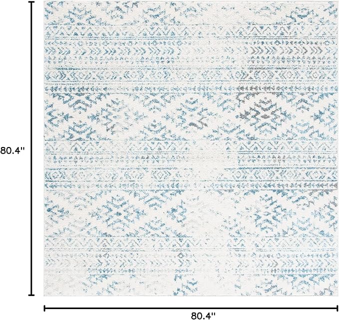 SAFAVIEH Tulum Collection Area Rug - 6'7" Square, Ivory & Turquoise, Moroccan Boho Tribal Design, Non-Shedding & Easy to Clean, Ideal for Living Room, Bedroom, Dining Space (TUL272E)