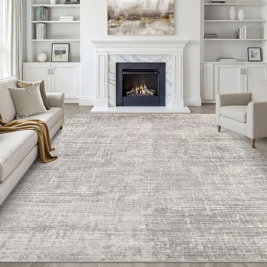8x10 Area Rugs Living Room: Washable Large Neutral Rug Abstract Soft Modern Stain Resistant Indoor Floor Non-Slip Carpet for Bedroom Nursery Kids Office Playroom Dining Room Under Table- Brown Gray