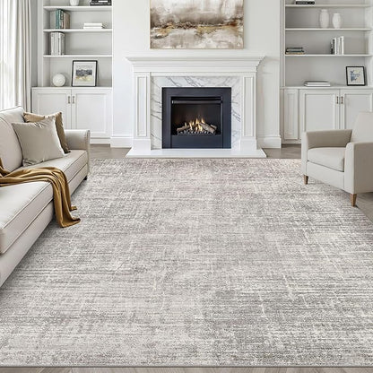 9x12 Area Rugs Living Room: Washable Large Neutral Rug Abstract Soft Modern Stain Resistant Indoor Floor Non-Slip Carpet for Bedroom Nursery Kids Office Playroom Dining Room Under Table- Brown Gray