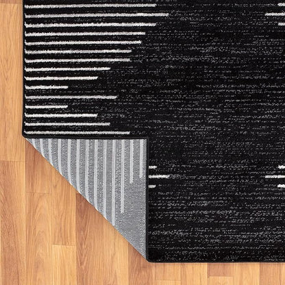 Rugshop Bohemian Stripe Stain Resistant High Traffic Living Room Kitchen Bedroom Dining Home Office Runner Rug 2'7" x 10' Black