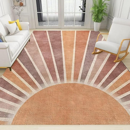 Abstract Medieval Art Sun Rays Area Rug, Retro Geometric Boho Large Rug, Indoor Non-Slip Kids Rugs, Machine Washable Breathable Durable Carpet for Front Entrance Floor Decor,5 x 7ft