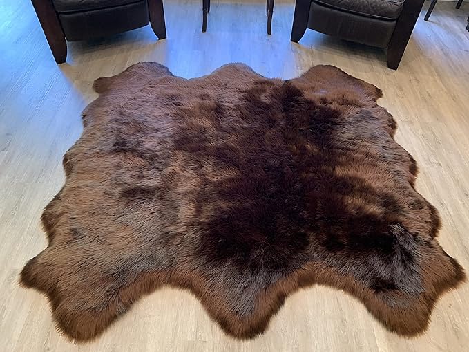 LAMBZY Faux Sheepskin Super Soft Hypoallergenic Silky Shag Rug for Living Room, Kids Room, Sofa (Sexto 6 Pelts 6'x6', Brown)