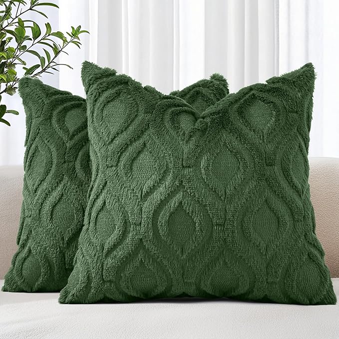 decorUhome Spring Euro Sham Throw Pillow Covers 24x24 Inch Set of 2, Soft Plush Faux Wool Forest Elf Solid Couch Pillow Covers, Accent Farmhouse Neutral Square Pillow Cases for Sofa Bed Living Room