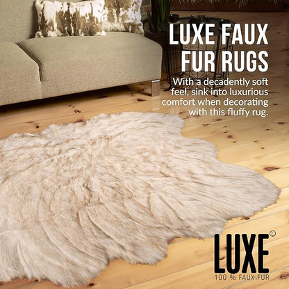 Luxe Gordon Faux Fur Rug with Soft and Fluffy Pile | Machine Washable Living Room Rug with Anti-Slip Backing | Cruelty-Free Area Rugs for Office or Bedroom, Gradient Tan, 4 ft x 6 ft