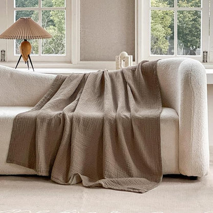 FALUCA Cotton Muslin Reversible Blanket King Size for Bed, Couch, Four Layers Blanket, Soft Lightweight Cozy Breathable Farmhouse Decoration for All-Season, Brown