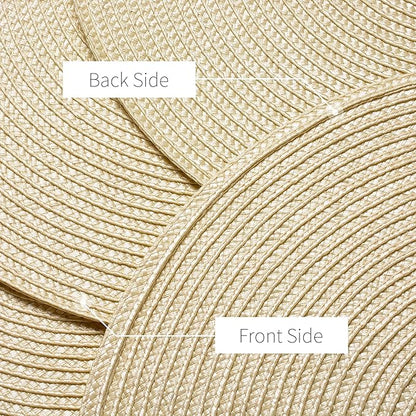 AHHFSMEI Round Braided Placemats 15 Inch Round Table Mats for Dining Tables Natural Woven Heat Resistant Place mats Set of 6 (Beige)