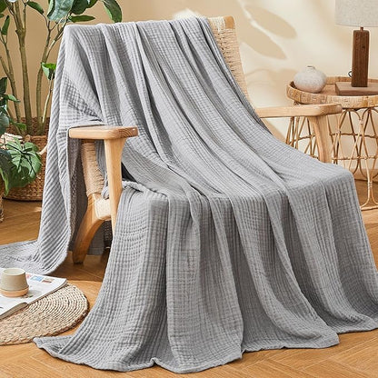EMME Cotton Muslin Twin XL Blanket Breathable Gauze Soft Lightweight Blankets Adults Gifts for Women (Heather Grey, 66"x90")