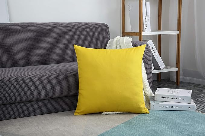 TangDepot Handmade Decorative Solid 100% Cotton Canvas Throw Pillow Covers/Pillow Shams, (24"x24", Deep Yellow)
