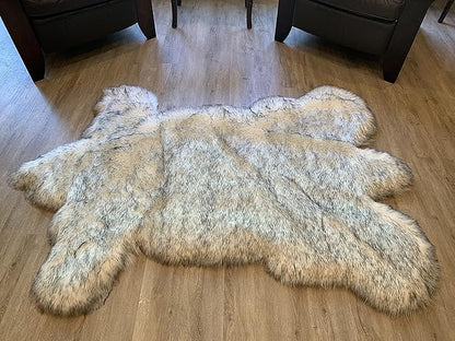 LAMBZY Faux Sheepskin Super Soft Hypoallergenic Silky Shag Bear Rug for Living Room, Kids Room, Sofa (3'x5', White/Black Tips)