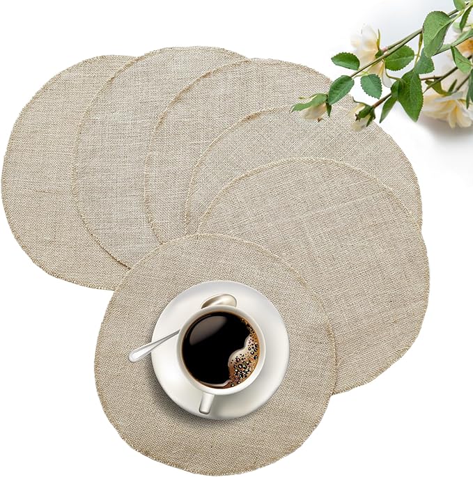 Shatex Round Placemat 15inch 6 Pack,Rustic Jute Placemat for Dinning Table,Wedding Party Ceremony
