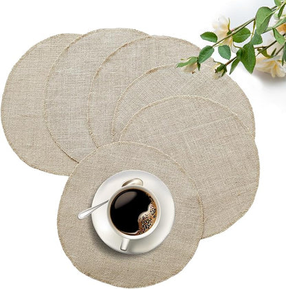 Shatex Round Placemat 15inch 6 Pack,Rustic Jute Placemat for Dinning Table,Wedding Party Ceremony