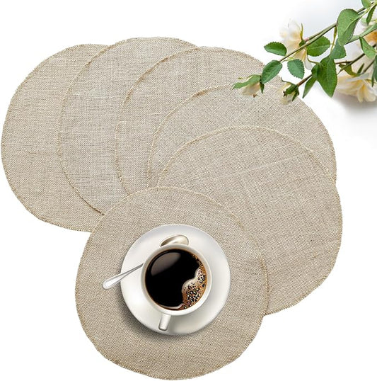 Shatex Round Placemat 15inch 6 Pack,Rustic Jute Placemat for Dinning Table,Wedding Party Ceremony