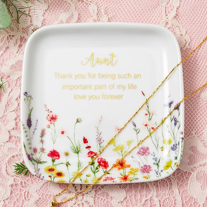 Crisky Jewelry Ring Dish for Aunt Birthday Gifts, Thinking of You Gift for Aunt from Niece, Best Antie Gift Ideas from Nephew Thanksgiving Day Christmas Valentines (Love You Forever) Trinket Tray