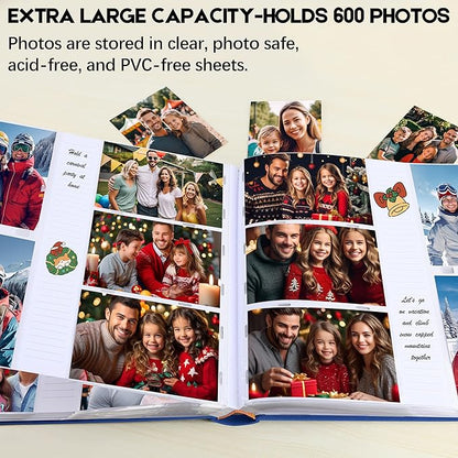 Photo Album 4x6 600 Photos with Writing Space,4 x 6 Photo Book Linen Cover with Front Window, 4x6 Picture Album, 600 Photos Photo Album Book for Wedding Kids Travel Family Baby Pictures (Blue)