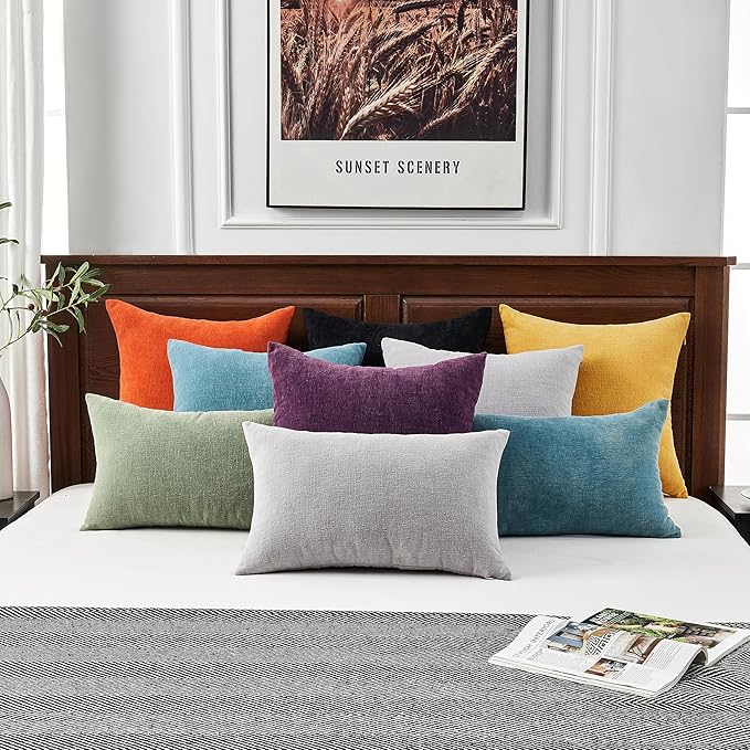 GAWAMAY Decorative Chenille Throw Pillow Covers 26x26 Inch Pack of 2, Soft Square Couch Pillow Cover for Sofa Cushion Living Room Bedroom Solid Dyed Oversized Pillowcases Purple 66x66cm (ONLY Covers)