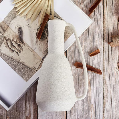 BlossoME Ceramic White Vase 12 inch Tall with Handle Matte Glazed Pottery Vessel Rustic Stoneware Table Decor Neutral Clay Jug Centerpiece Slender Shelf Book Pitcher Decor Flower Vessel