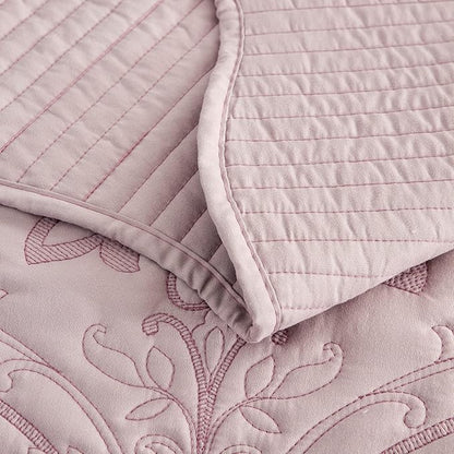 CHIXIN Oversized Bedspread Coverlet Set King Size - Lightweight Bedding Cover - Beautiful Stitching - 4 Piece Reversible Bedspread - Gorgeous Damask Paisley Pattern (King, Pale Rose)