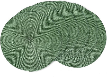 AHHFSMEI Round Braided Placemats 15 Inch Round Table Mats for Dining Tables Natural Woven Heat Resistant Place mats Set of 6 (Olive Green)