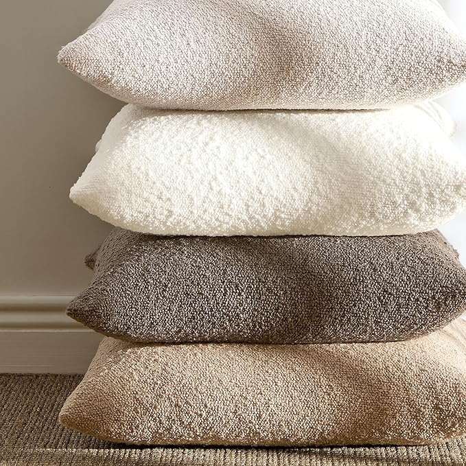 ANRODUO Pack of 2 Textured Boucle Throw Pillow Covers Soft Beige Euro Decorative Accent Solid Pillow Cases Cozy Modern Couch Cushion Case for Chair Sofa Bedroom Living Room Home Decor, 26 x 26 Inch