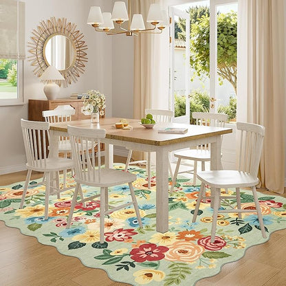 DUKINO 6x9 Area Rug, Floral Washable Rugs for Living Room with Non Slip Backing & Non-Shedding, Lightwight Low Pile Boho Design Large Carpets for Bedroom, Living Room, Dining Room, Green