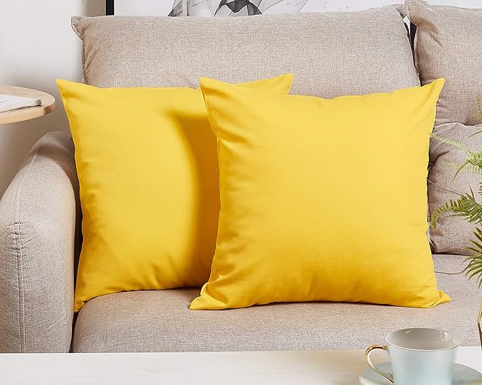 TangDepot Handmade Decorative Solid 100% Cotton Canvas Throw Pillow Covers/Pillow Shams, (14"x14", Yellow)