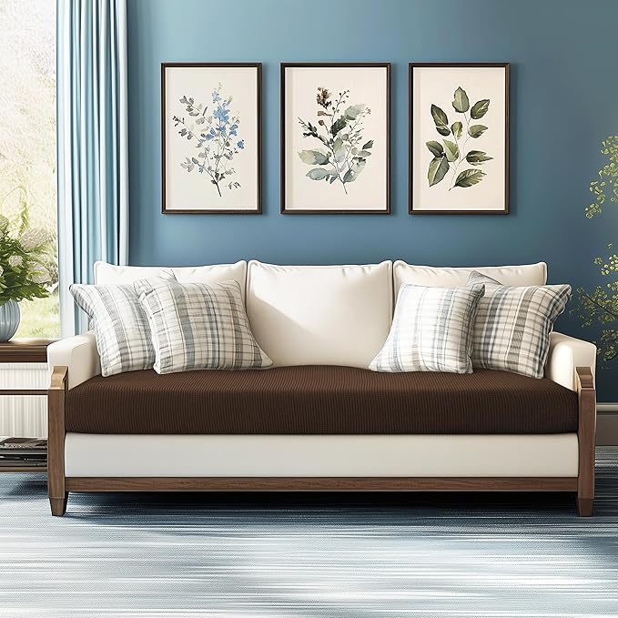 CHUN YI Stretch Couch Cushion Cover Suitable for 3 Settee, Sofa Seat Slipcover with Spandex Jacquard Fabric(Large,Chocolate)