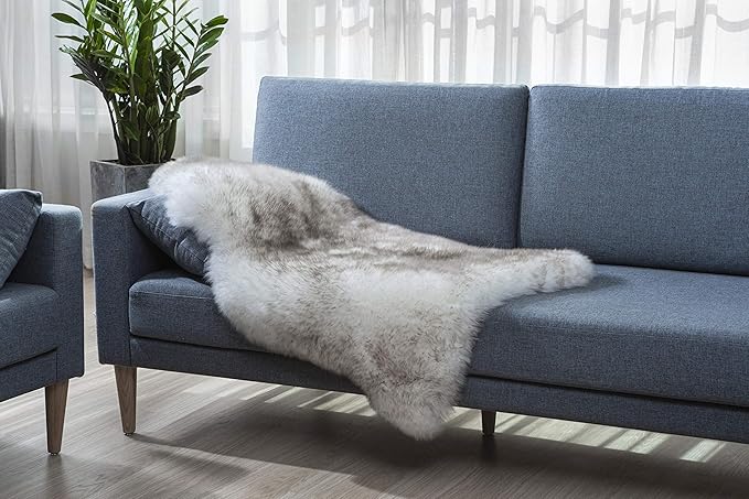 WaySoft New Zealand Sheepskin Area Rug – Genuine Fluffy Wool, Multiple Sizes, Bedroom or Living Room Decor(2ft x 3ft,Wolftip)