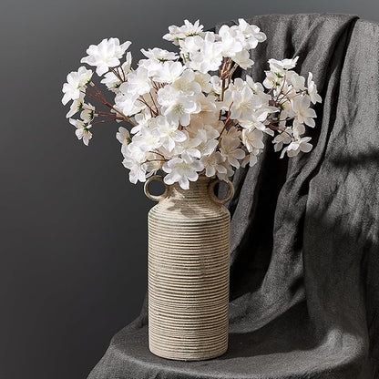 Ceramic Rustic Vase with 2 Round Handles, Antique Farmhouse Flower Vase, Vintage Terracotta Vases for Home Decor, Wedding, Living Room, Table, Shelf Decor - 10.2 Inch Tall, Terra