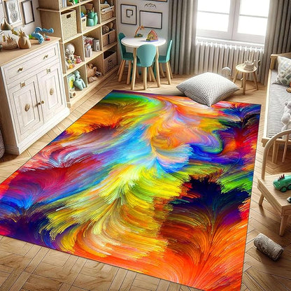 Modern Abstract Area Rugs Washable Bedroom Rugs Soft Non-Slip Stain Resistant Rugs Colorful Line Prints Non-Shedding Used for Living Room Dining Room Kitchen Bathroom Office 3x4ft