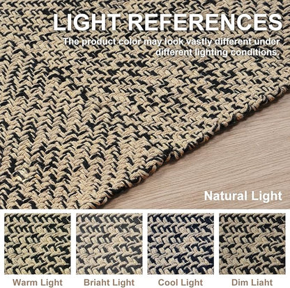 Collive Washable Small Bathroom Rug 2x3, Hand Woven Low Profile Front Door Mat Natural/Black Farmhouse Entryway Rugs, Cotton Reversible Kitchen Carpet for Foyer Bedroom Door Decor
