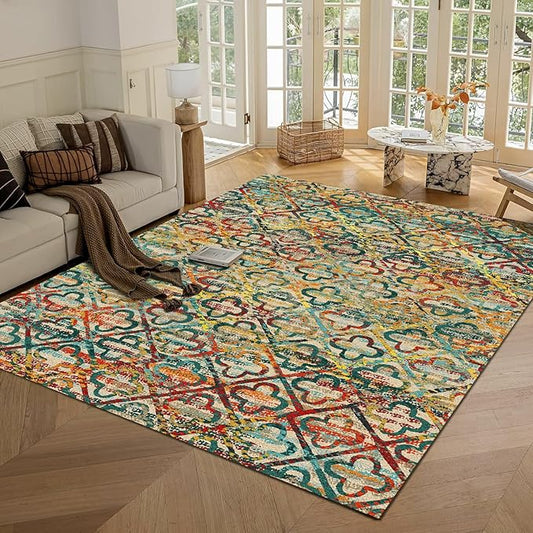 RUGSURE Washable Area Rugs, 3' x 5 ' - 1/6 Thick - Stain & Water Resistant Non-Slip - Perfect Resistant Rug for Living Room, Bedroom, Nursery, Pet & Child Friendly, Vibrant Colors Rugs, Multicolor