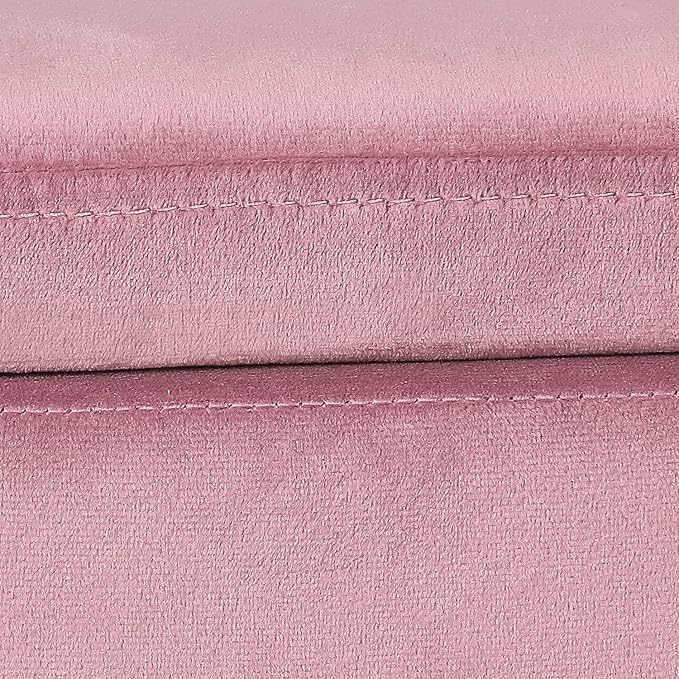Adeco Upholstered Tufted Square Storage Ottomans, Pink Modern Velvet Footrest Ottomans with Storage for Couch Small