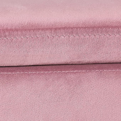 Adeco Upholstered Tufted Square Storage Ottomans, Pink Modern Velvet Footrest Ottomans with Storage for Couch Small