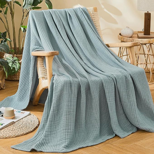 EMME Cotton Muslin Twin XL Blanket Breathable Gauze Soft Lightweight Blankets Adults Gifts for Women (Heather Teal, 66"x90")