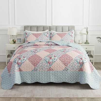 HoneiLife King Quilt Bedding Sets - Microfiber Quilt Set 3-Pieces,Lightweight Bedspreads Patchwork Coverlets Retro Bed Cover Quilt King Size All Season Quilts