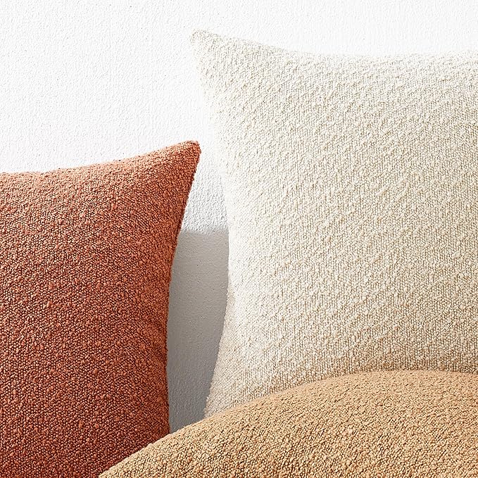 Mixhug Decorative Boucle Throw Pillow Covers, Rust, 20 x 20 Inches, Pack of 2 - Textured Boho Pillow Covers for Couch and Bed