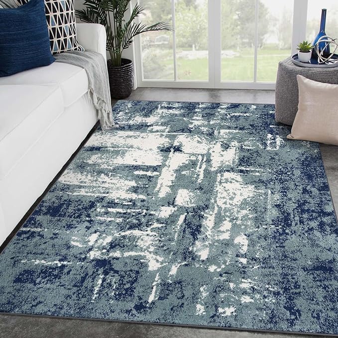 LUXE WEAVERS Hampstead Abstract Area Rug - Medium Pile, Modern Area Rug, Blue / 4 x 5