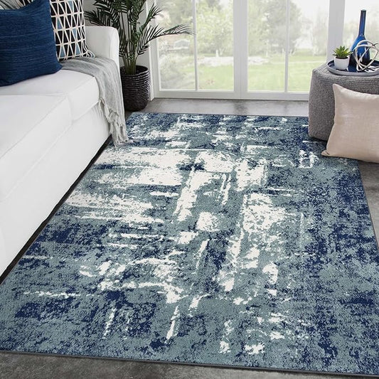 LUXE WEAVERS Hampstead Abstract Area Rug - Medium Pile, Modern Area Rug, Blue / 5 x 7