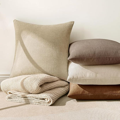 MIULEE Pack of 2 Decorative Throw Pillow Covers Soft Chenille Throw Pillows Solid Textured Cushion Covers for Couch Sofa Bedroom Living Room 20x20 Inch, Beige