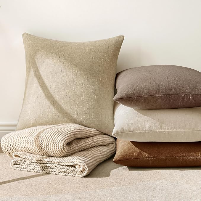 MIULEE Pack of 2 Decorative Throw Pillow Covers Soft Chenille Throw Pillows Solid Textured Cushion Covers for Couch Sofa Bedroom Living Room 18x18 Inch, Beige