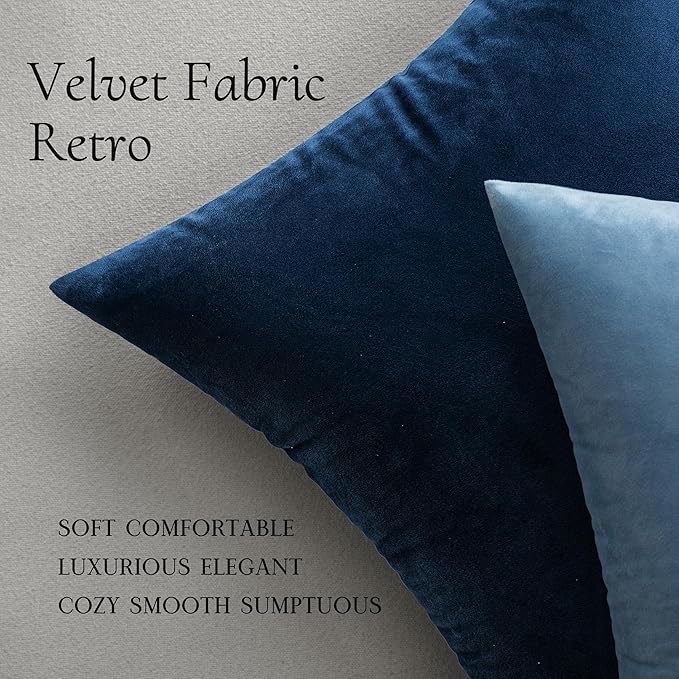 MIULEE Velvet Throw Pillow Covers 12x12 Inch, Pack of 2 - Dark Blue, Soft Solid Small Decorative Pillow Covers Modern Luxury Home Decor for Couch Chair Sofa Bedroom Livingroom Car